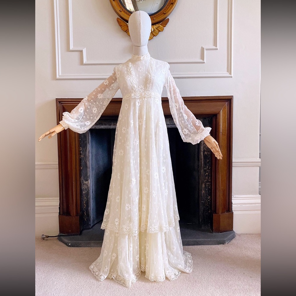 1970’s Vintage Cotton Mix Lace Wedding Dress by John Charles